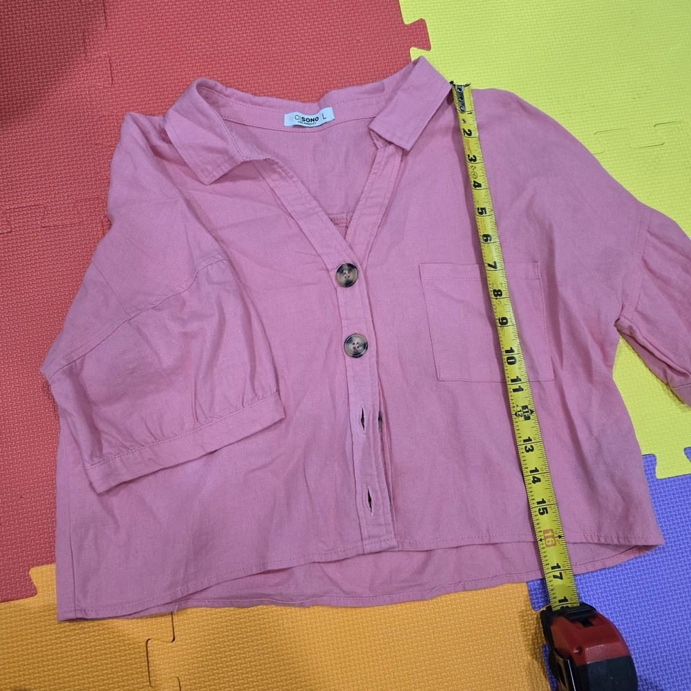 CISO NO Los Angeles Pink Linen Blend Button Down Shirt Crop Top Size L Flamingo